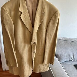 BACHRACH Tan Linen Preppy Mens Sport Blazer Summer Wedding Prom 46L